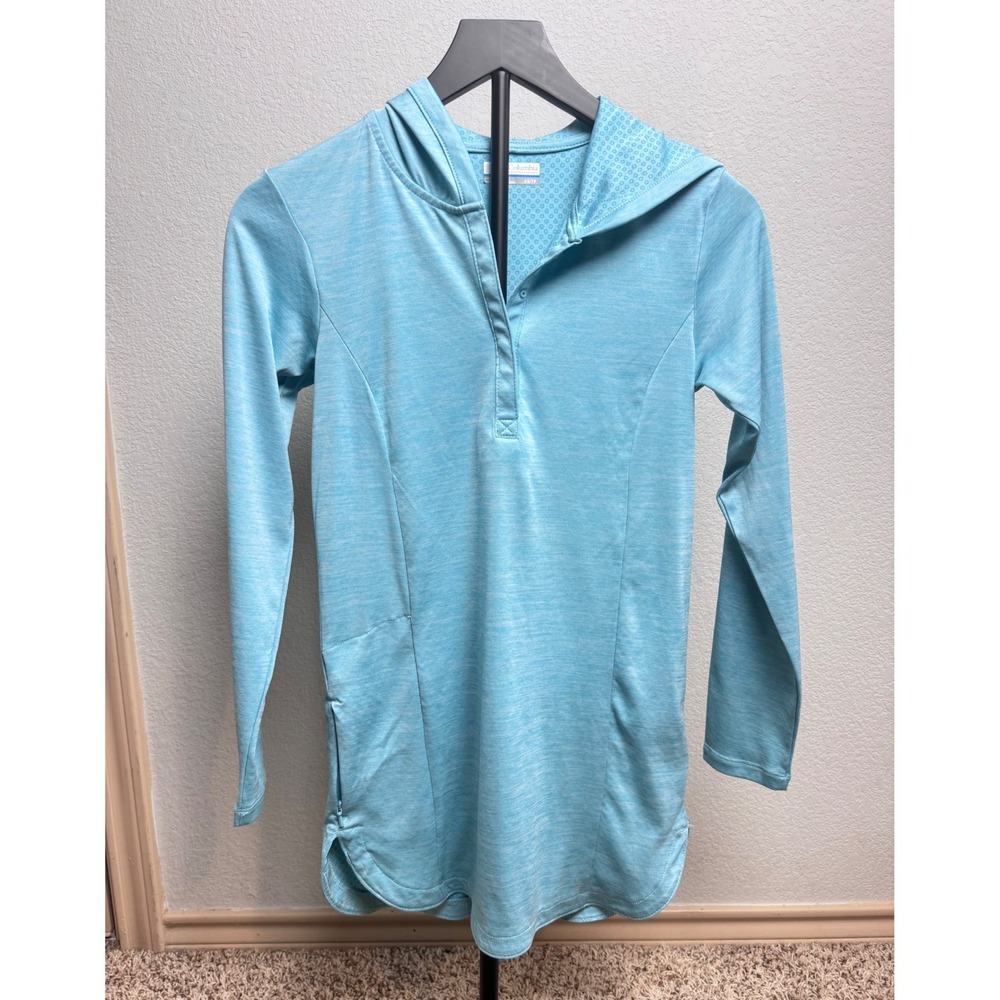 Columbia Womens XS Light Blue Heathered Hooded Long Sleeve Tunic Top